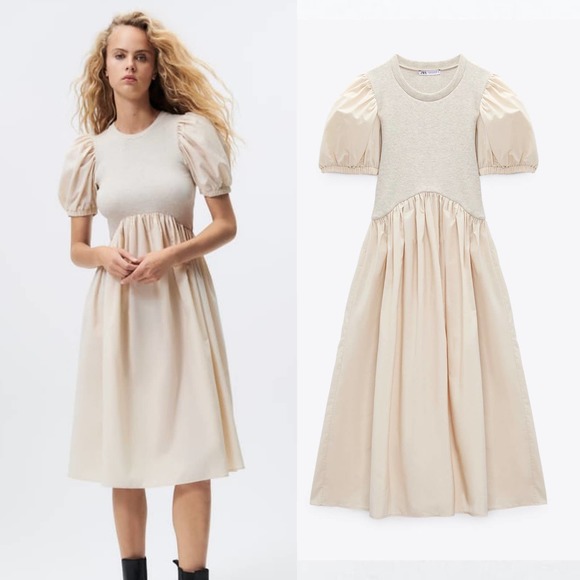 Zara Dresses Zara Combination Knit Polin Voluminous Midi Dress Poshmark